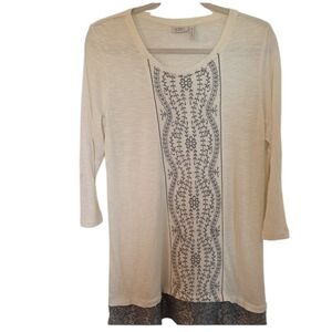 Boho Chic Cream Embroidered Tunic w/ Lace Hem – LOGO by Lori Goldstein M